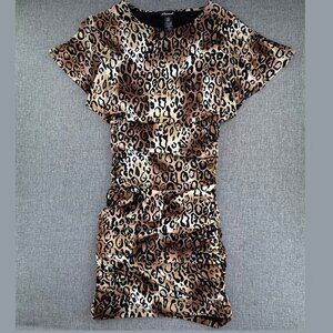 Delusional Mini Bodycon Sexy‎ Dress Animal Print Ruched Small Flutter Sleeves